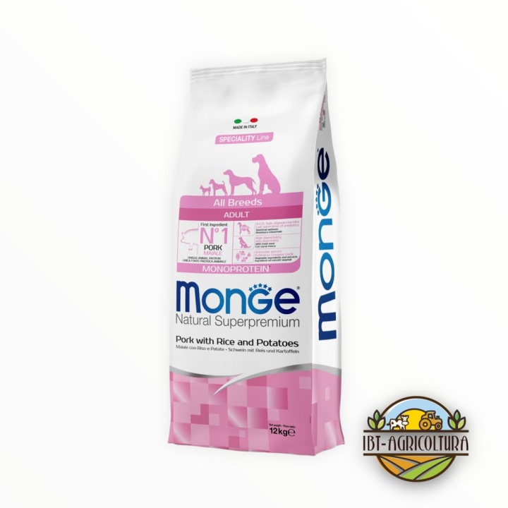 Monge superpremium all breeds adult monoproteico maiale, riso e patate KG 12