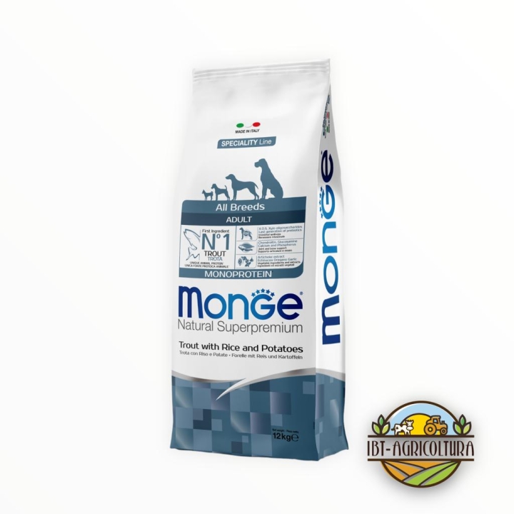 Monge superpremium all breeds adult monoproteico trota, riso e patate KG 12