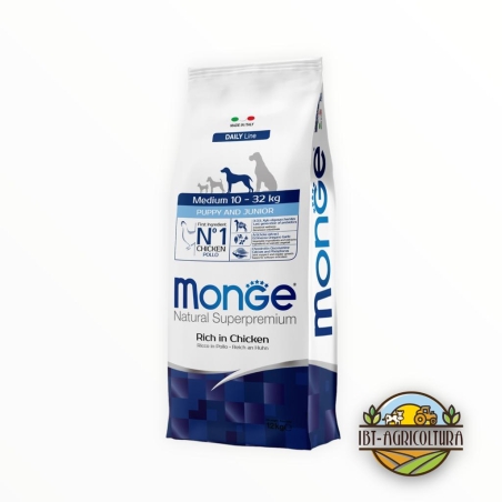 Monge superpremium medium Puppy&Junior ricco di pollo KG 12