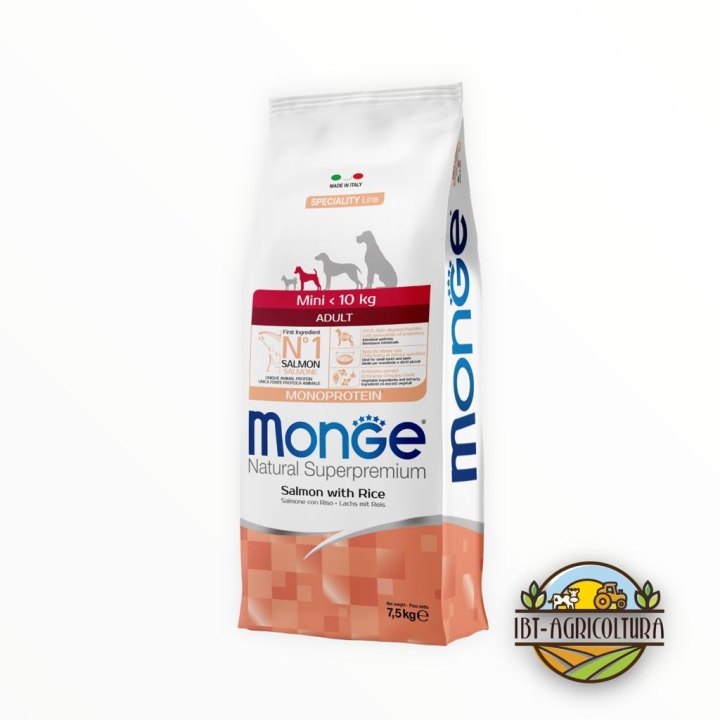 Monge superpremium mini-10 kg adult monoproteico salmone e riso KG 7.5