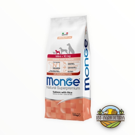 Monge superpremium mini-10 kg Puppy&Junior monoproteico salmone e riso KG 7.5