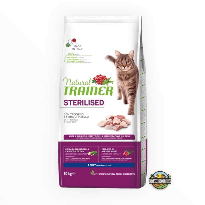 Natural trainer cat adult sterilised tacchino e fibra di pisello KG 10