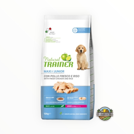 Natural trainer dog maxi junior con pollo fresco e riso KG 12