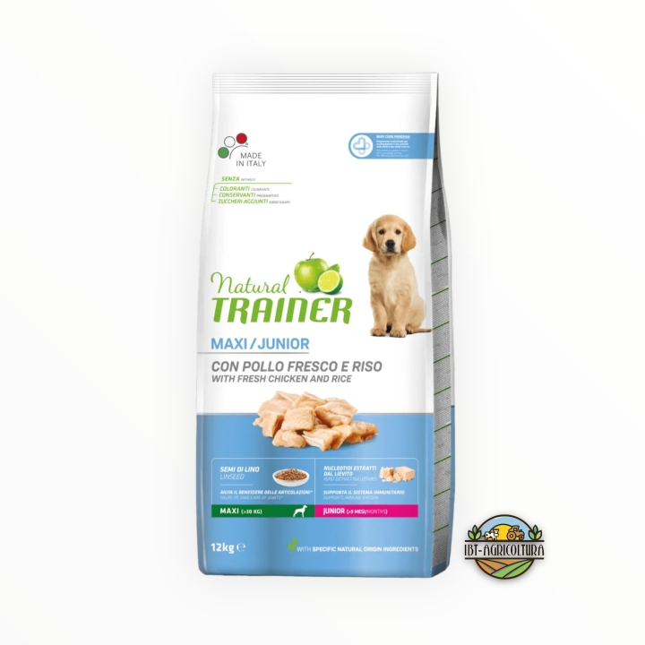 Natural trainer dog maxi junior con pollo fresco e riso KG 12