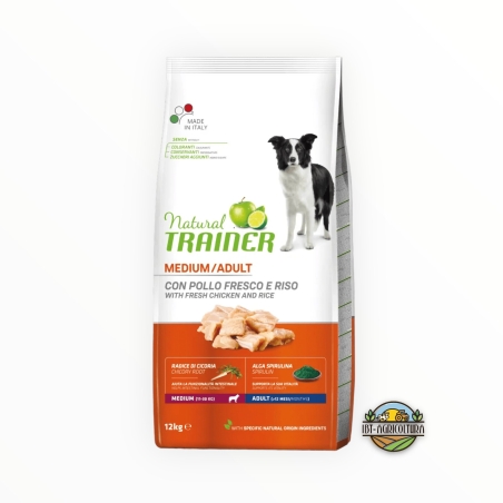 Natural trainer dog medium adult con pollo fresco e riso KG 12