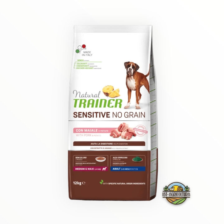 Natural trainer dog sensitive no grain medium&maxi adult maiale e patate KG 12