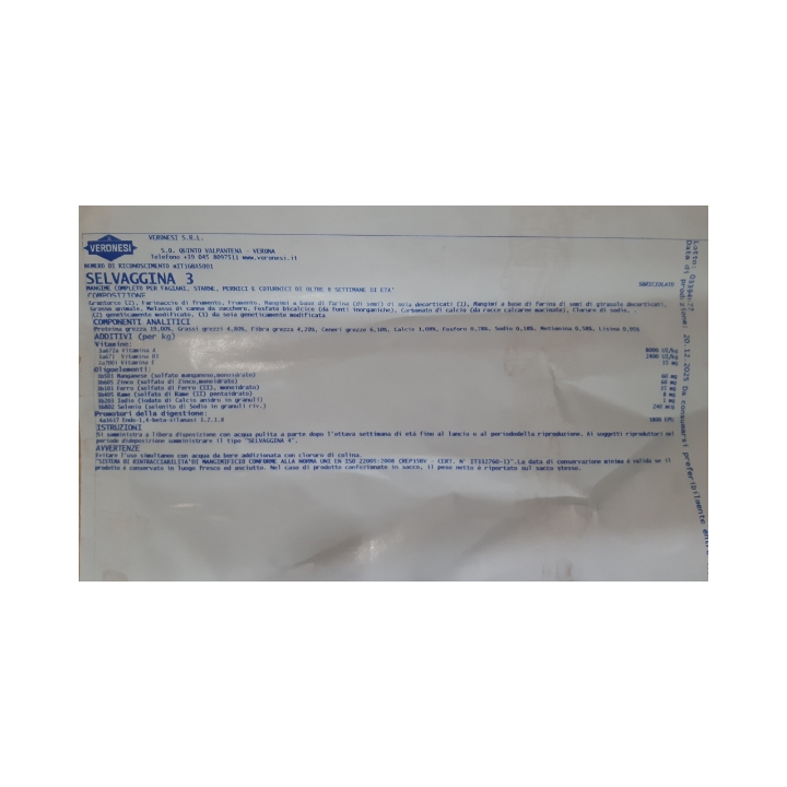 Mangime completo tacchini e selvaggina Kg 25 pellet